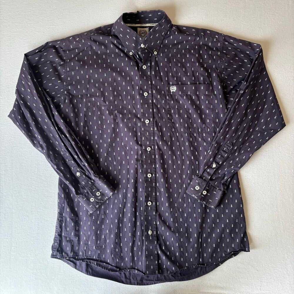Cinch Button Down Western Classic Fit Men’s Size Medium Blue Lighthouses Cowboy